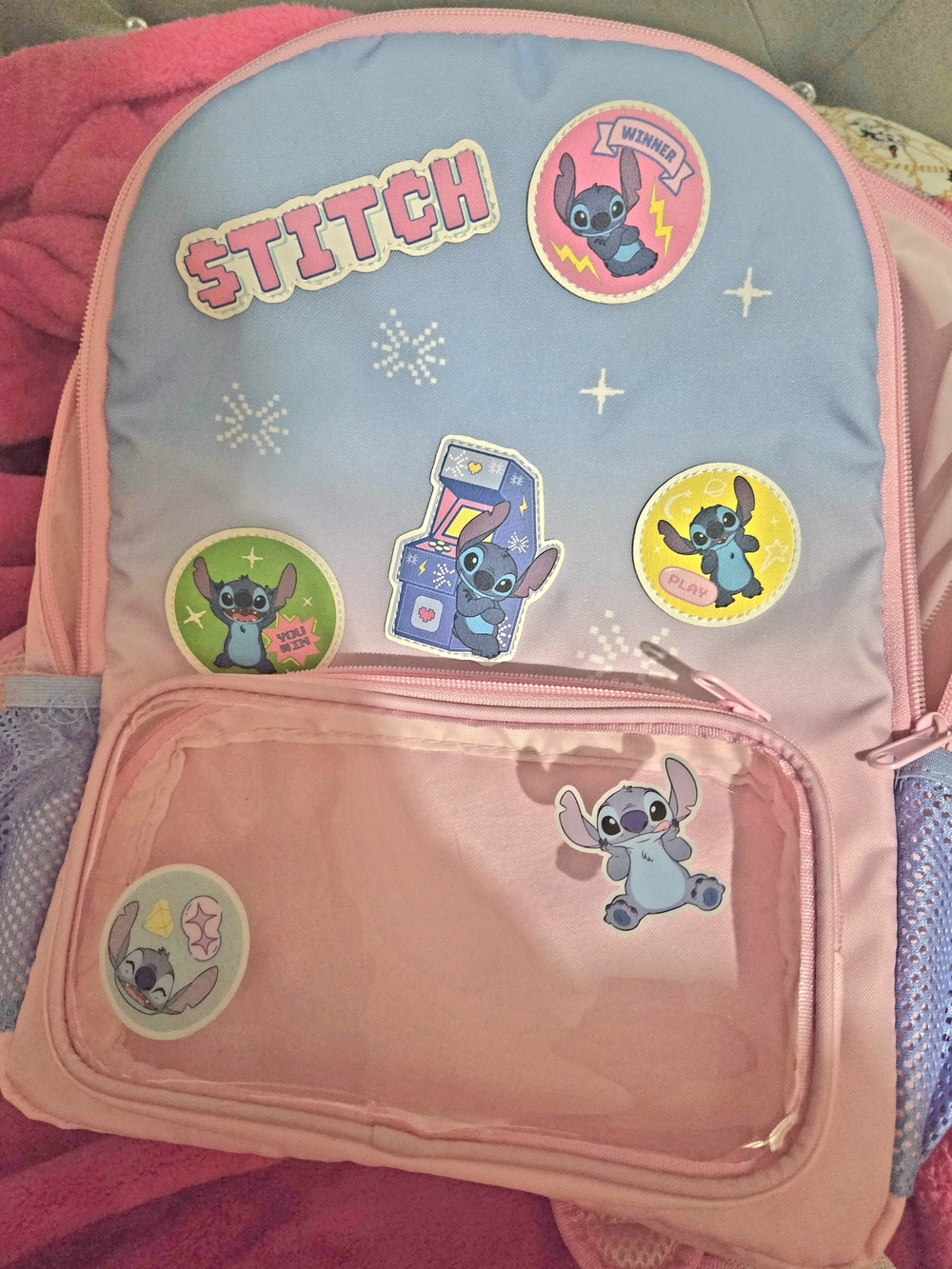 Claire's Pink and Light Blue Stitch Kids Backpack